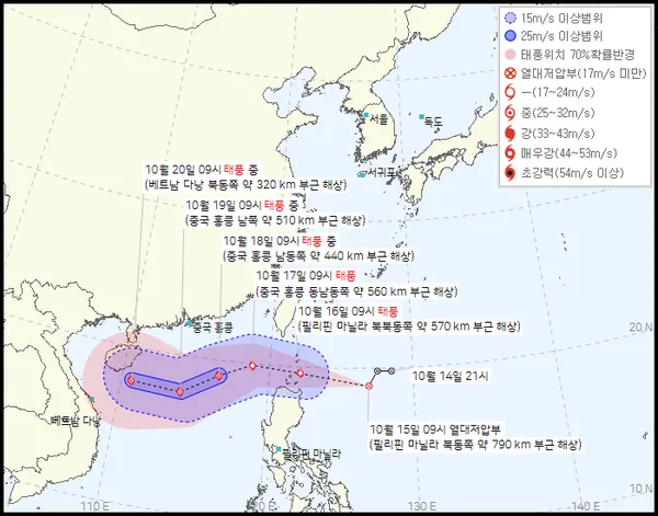 2022년 20호 태풍 네삿 예상경로 현재위치 (기상청 홈페이지)