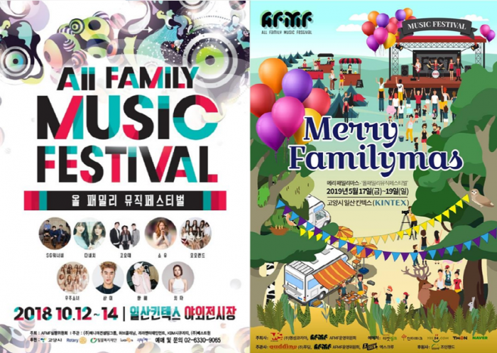 (좌)2018 올 패밀리 뮤직 페스티벌 포스터, (우)2019 올 패밀리 뮤직 페스티벌 포스터