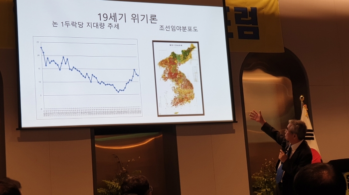 한반도리더스포럼에 참석한 이영훈 교수, 최근 역사인식의 부재는 건국정신으로 되돌아가야 한다고 역설하고 있다.