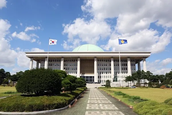 돔은 회백색의 처마와 파라펫, 높직한 기단과 8각 기둥의 24개 각주가 받쳐주고 있는데 24개의 각주는 24절기를 상징한다. 전면의 기둥 8개는 우리나라 전국 8도를 상징한다. 의사당을 둘러싸고 있는 24개의 기둥은 국민의 다양한 의견을 뜻하며 ‘돔’지붕은 국민의 의견들이 찬반토론을 거쳐 하나의 결론으로 모아진다는 의회민주정치의 본질을 상징한다.(출처_대한민국 국회)