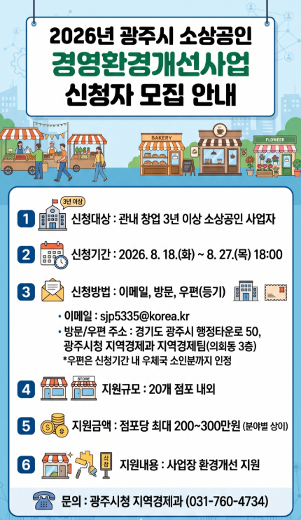 광주시, 소상공인 경영환경 개선 사업 참여자 모집 포스터