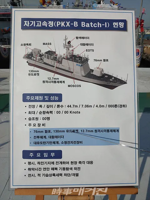 대한민국 해군은 12월 13일(금) 오후 2시 부산 한진중공업 영도 조선소에서 연안방어 최일선 전력인 해군의 200톤급 신형 고속정(PKMR) 4척의 진수식을 거행했다.사진은 차기고속정(PKX-B Btch-1)현황이다.(사진_송상교기자)