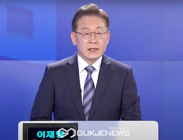 이재명 더불어민주당 대통령 후보가 11일 오후 서울 중구 MBN 스튜디오에서 한국기자협회 주최·방송 6개사 공동 주관 2022 대선후보 초청 토론회에서 마무리 발언을 하고 있다.(YTN캡쳐)